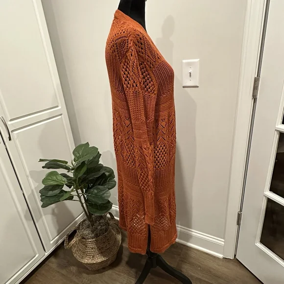 Philosophy Maxi Knit Orange Cardigan Size L Slit Hem - Picture 5 of 12